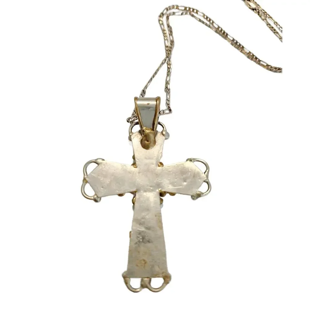 Vintage Artisan Semi Precious Stone Cross Necklace